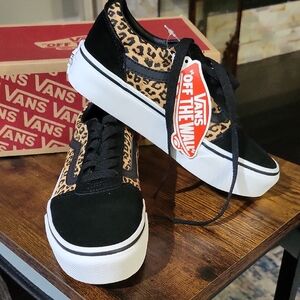 Vans Kids Black and Animal Print Sneakers
